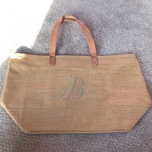 Burlap “B” tote bag